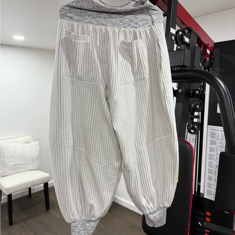 Free People Gray Striped Joggers yoga working out or going out